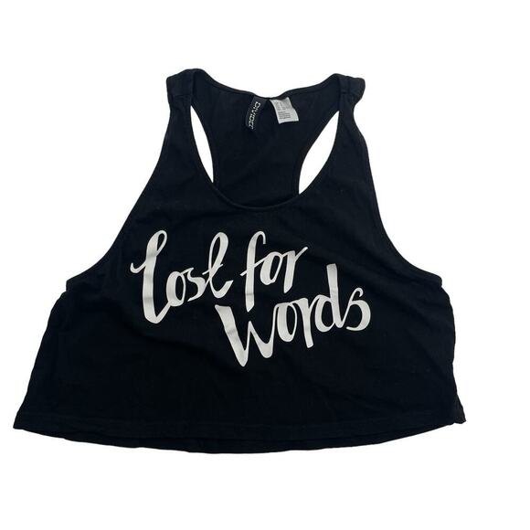 H&M Divided Women’s Black “Lost for Words” Racerback Crop Graphic Tank Top Sz S - Picture 4 of 10